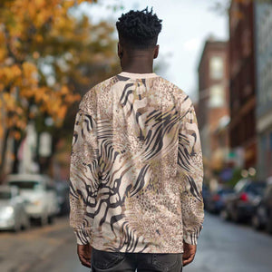 African Zebra Leopard Pattern Long Sleeve Shirt Sand Taupe Beige