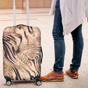 African Zebra Leopard Pattern Luggage Cover Sand Taupe Beige