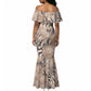 African Zebra Leopard Pattern Mermaid Dress Sand Taupe Beige