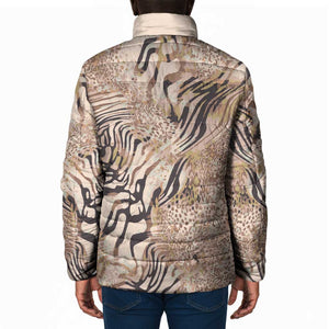 African Zebra Leopard Pattern Padded Jacket Sand Taupe Beige