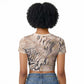 African Zebra Leopard Pattern Raglan Cropped T shirt Sand Taupe Beige