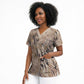 African Zebra Leopard Pattern Scrub Top Sand Taupe Beige