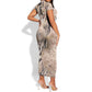 African Zebra Leopard Pattern Short Sleeve Bodycon Dress Sand Taupe Beige