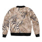 African Zebra Leopard Pattern Sleeve Zip Bomber Jacket Sand Taupe Beige