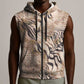 African Zebra Leopard Pattern Sleeveless Zip Hoodie Sand Taupe Beige