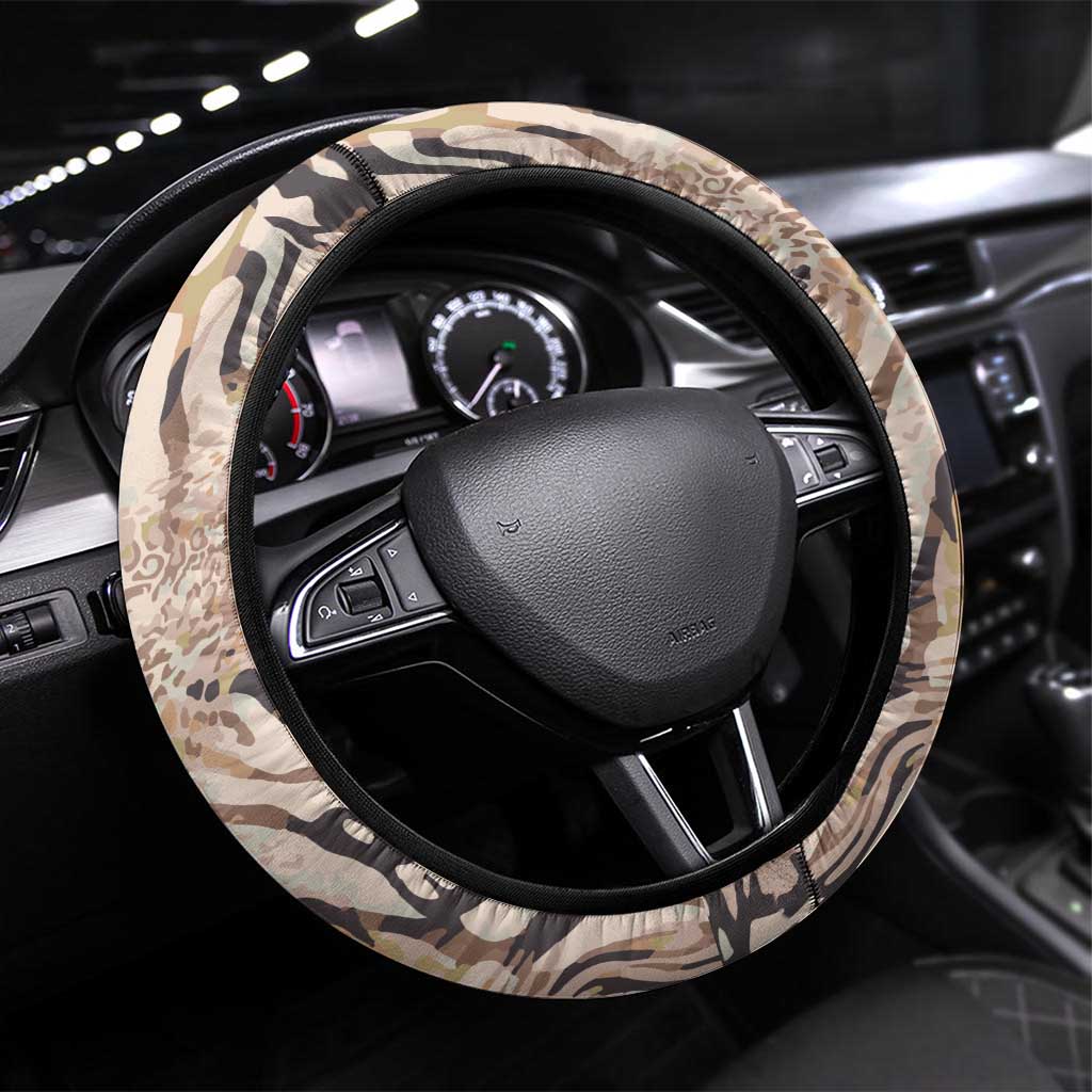 African Zebra Leopard Pattern Steering Wheel Cover Sand Taupe Beige
