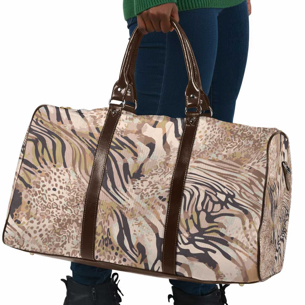 African Zebra Leopard Pattern Travel Bag Sand Taupe Beige