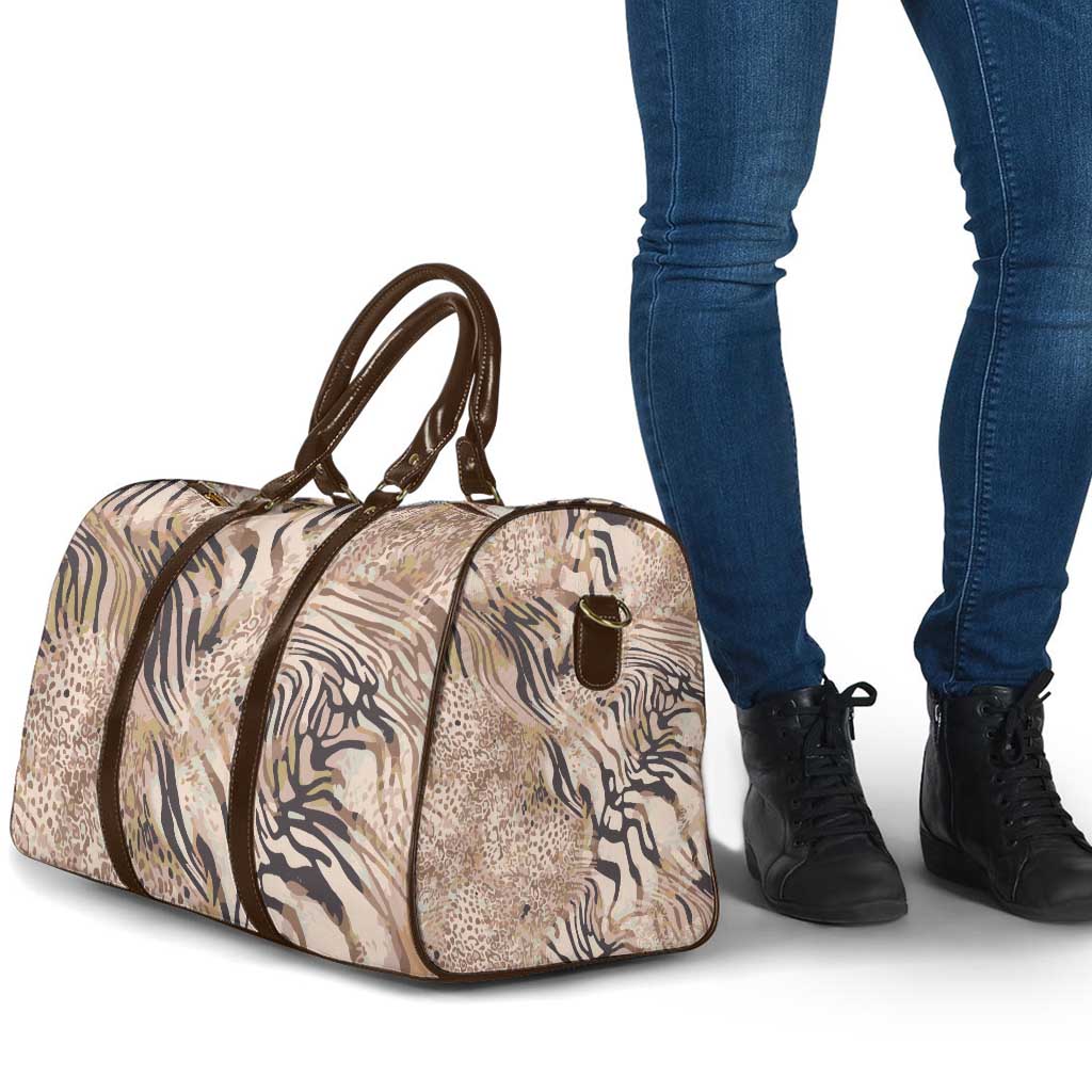 African Zebra Leopard Pattern Travel Bag Sand Taupe Beige