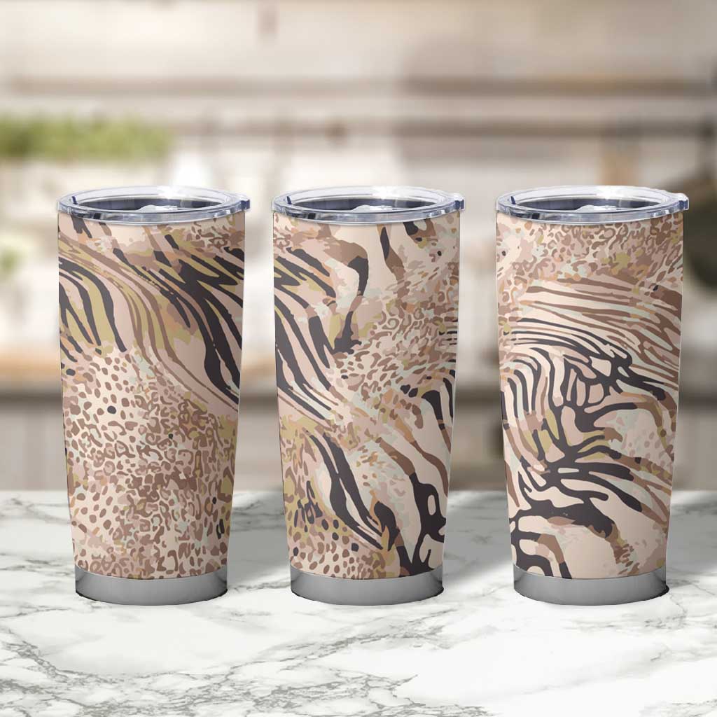 African Zebra Leopard Pattern Tumbler Cup Sand Taupe Beige