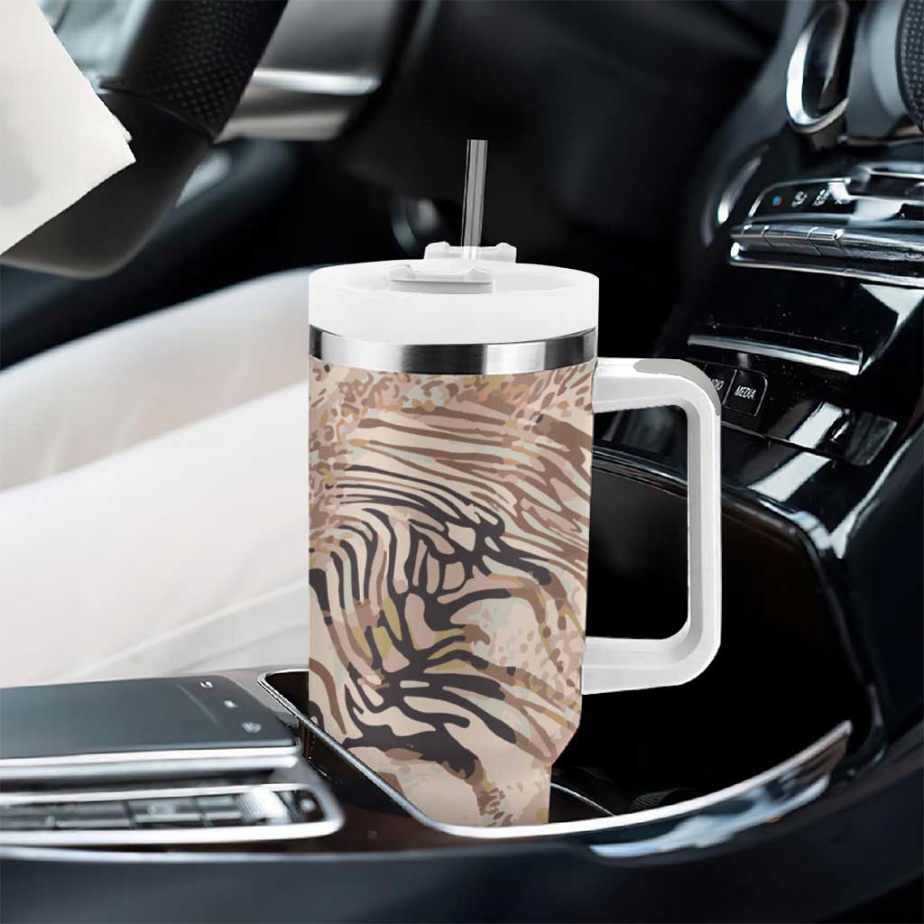 African Zebra Leopard Pattern Tumbler With Handle Sand Taupe Beige