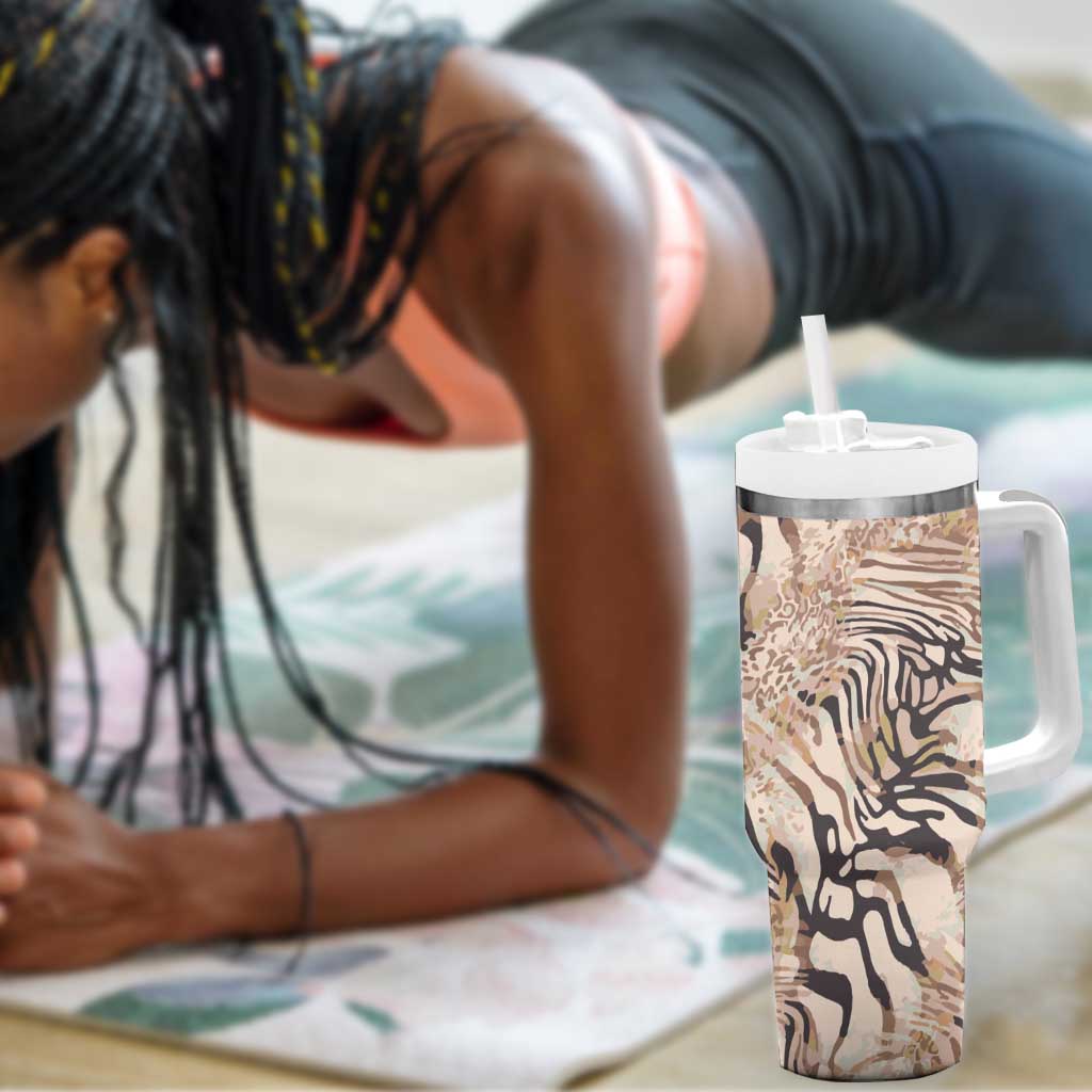 African Zebra Leopard Pattern Tumbler With Handle Sand Taupe Beige