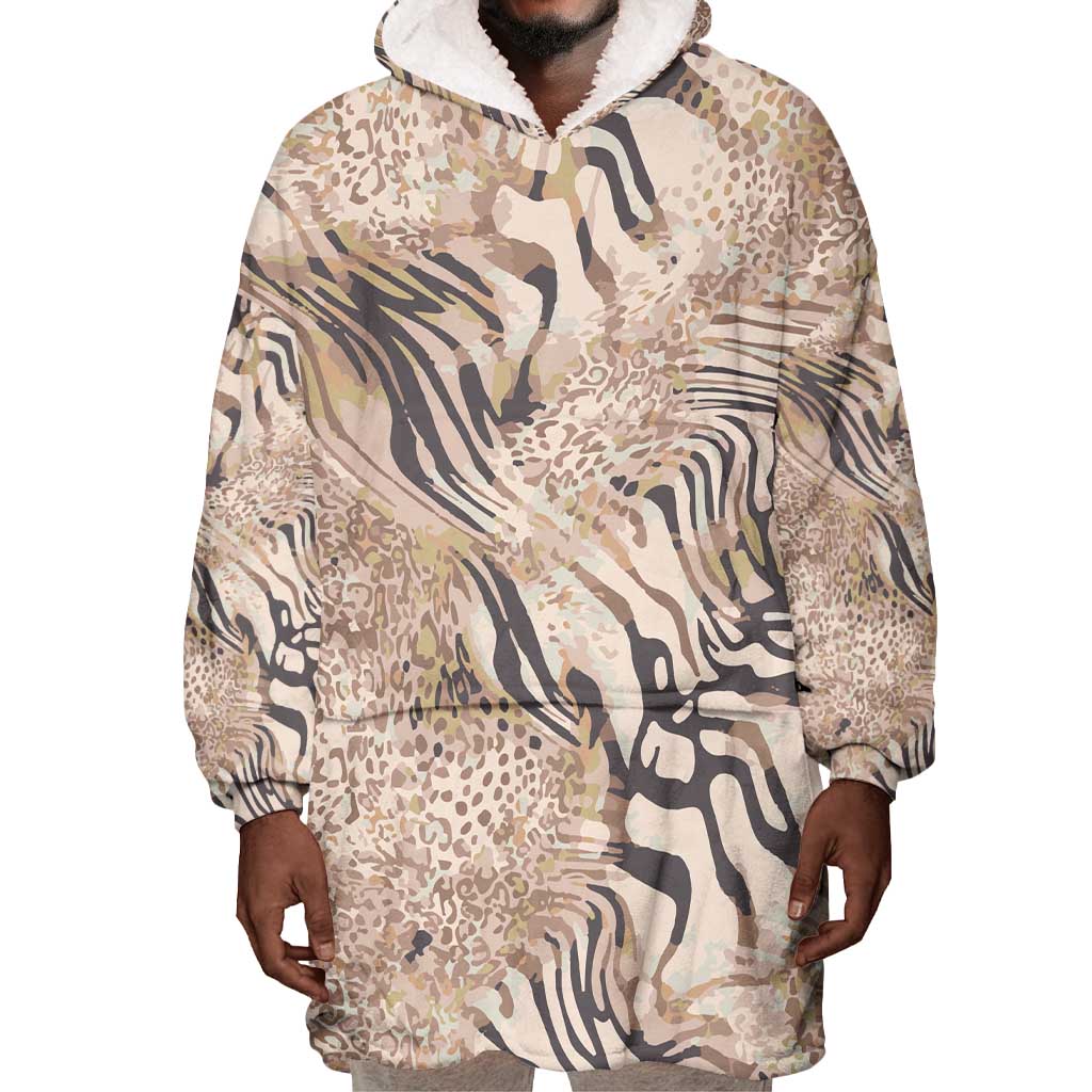African Zebra Leopard Pattern Wearable Blanket Hoodie Sand Taupe Beige