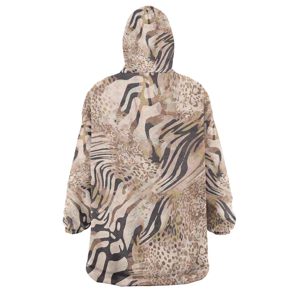 African Zebra Leopard Pattern Wearable Blanket Hoodie Sand Taupe Beige