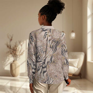 African Zebra Leopard Pattern Women Casual Shirt Sand Taupe Beige