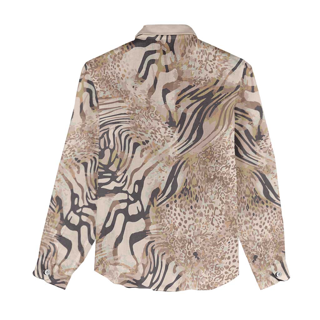 African Zebra Leopard Pattern Women Casual Shirt Sand Taupe Beige