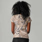 African Zebra Leopard Pattern Women V-Neck T-Shirt Sand Taupe Beige