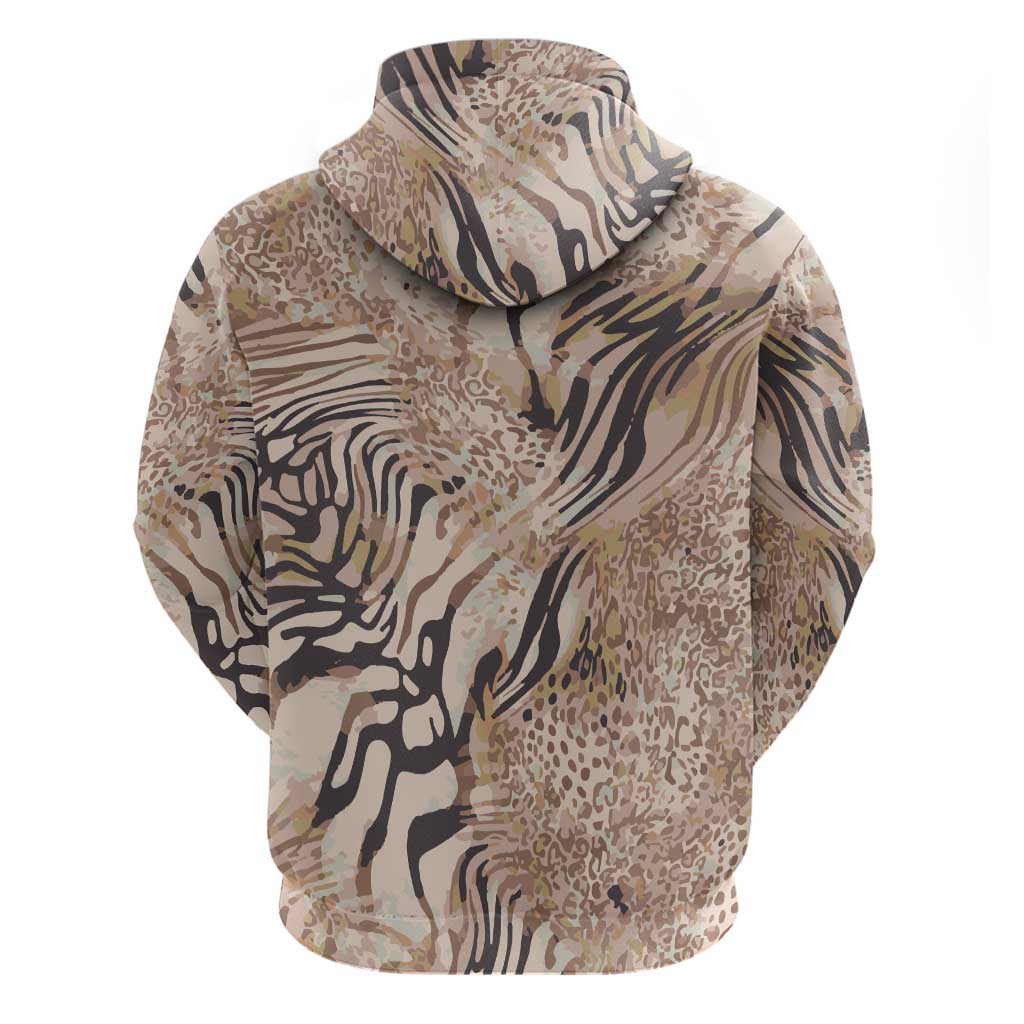 African Zebra Leopard Pattern Zip Hoodie Sand Taupe Beige