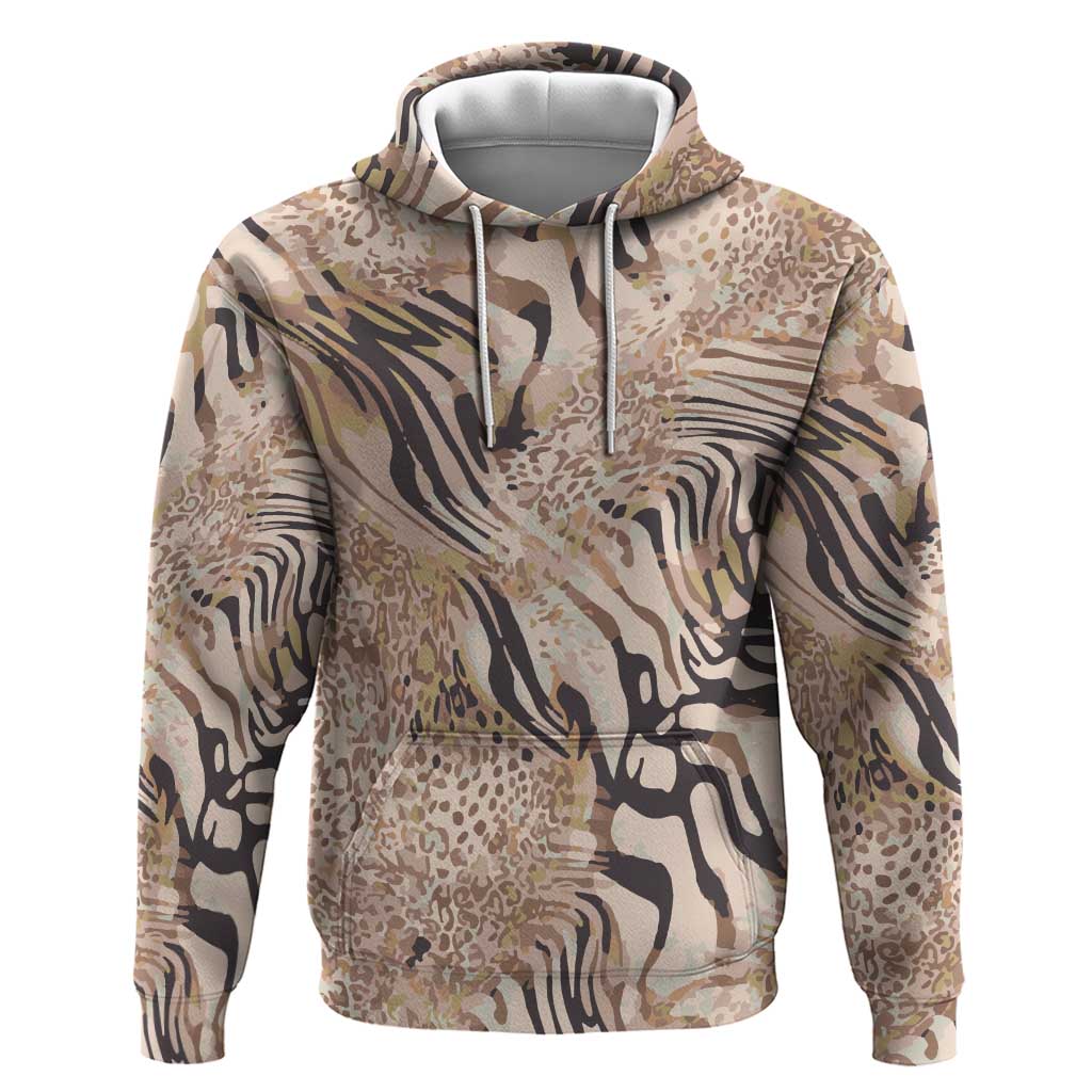 African Zebra Leopard Pattern Zip Hoodie Sand Taupe Beige
