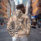 African Zebra Leopard Pattern Zip Hoodie Sand Taupe Beige