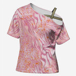 African Zebra Leopard Pattern Cross Shoulder Shirt Blush Savannah