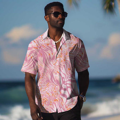 African Zebra Leopard Pattern Hawaiian Shirt Blush Savannah