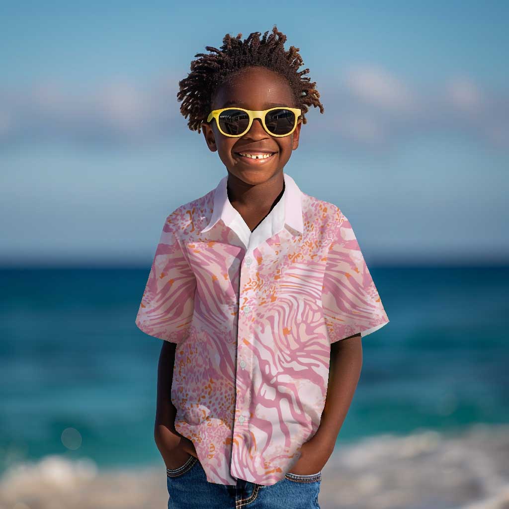 African Zebra Leopard Pattern Kid Hawaiian Shirt Blush Savannah