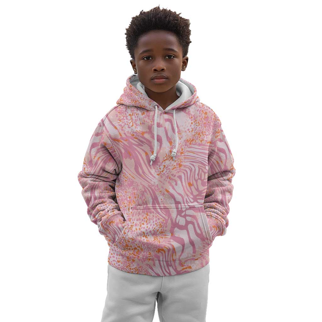 African Zebra Leopard Pattern Kid Hoodie Blush Savannah