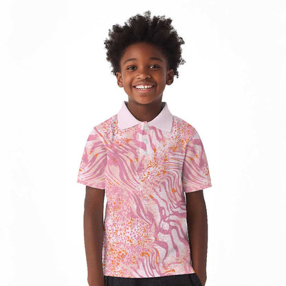 African Zebra Leopard Pattern Kid Polo Shirt Blush Savannah