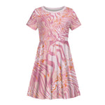 African Zebra Leopard Pattern Kid Short Sleeve Dress Blush Savannah