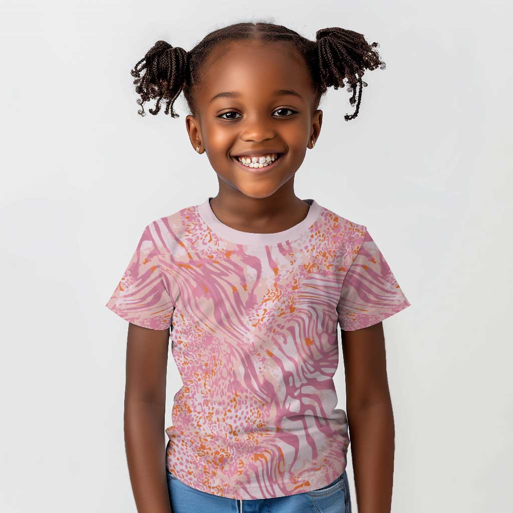 African Zebra Leopard Pattern Kid T shirt Blush Savannah