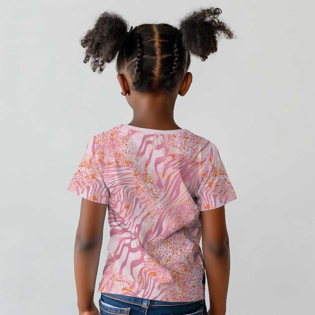 African Zebra Leopard Pattern Kid T shirt Blush Savannah