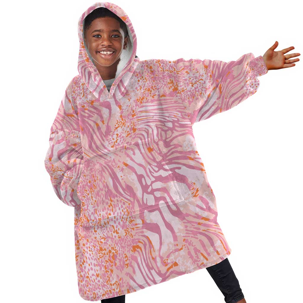 African Zebra Leopard Pattern Kid Wearable Blanket Hoodie Blush Savannah