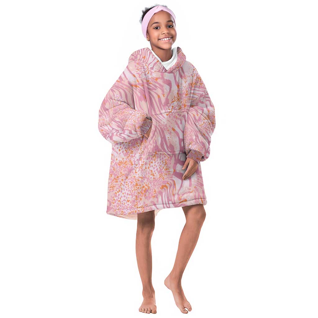 African Zebra Leopard Pattern Kid Wearable Blanket Hoodie Blush Savannah