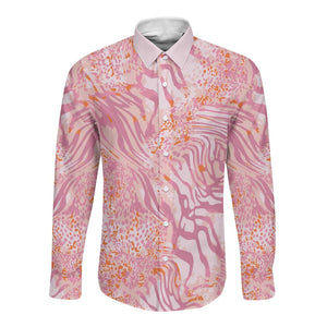 African Zebra Leopard Pattern Long Sleeve Button Shirt Blush Savannah