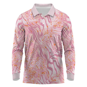 African Zebra Leopard Pattern Long Sleeve Polo Shirt Blush Savannah
