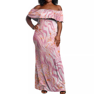 African Zebra Leopard Pattern Off Shoulder Maxi Dress Blush Savannah