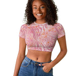 African Zebra Leopard Pattern Raglan Cropped T shirt Blush Savannah