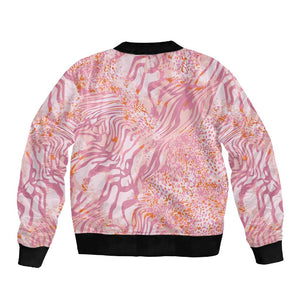African Zebra Leopard Pattern Sleeve Zip Bomber Jacket Blush Savannah