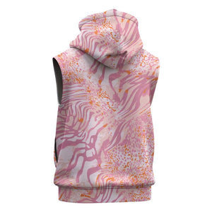 African Zebra Leopard Pattern Sleeveless Hoodie Blush Savannah