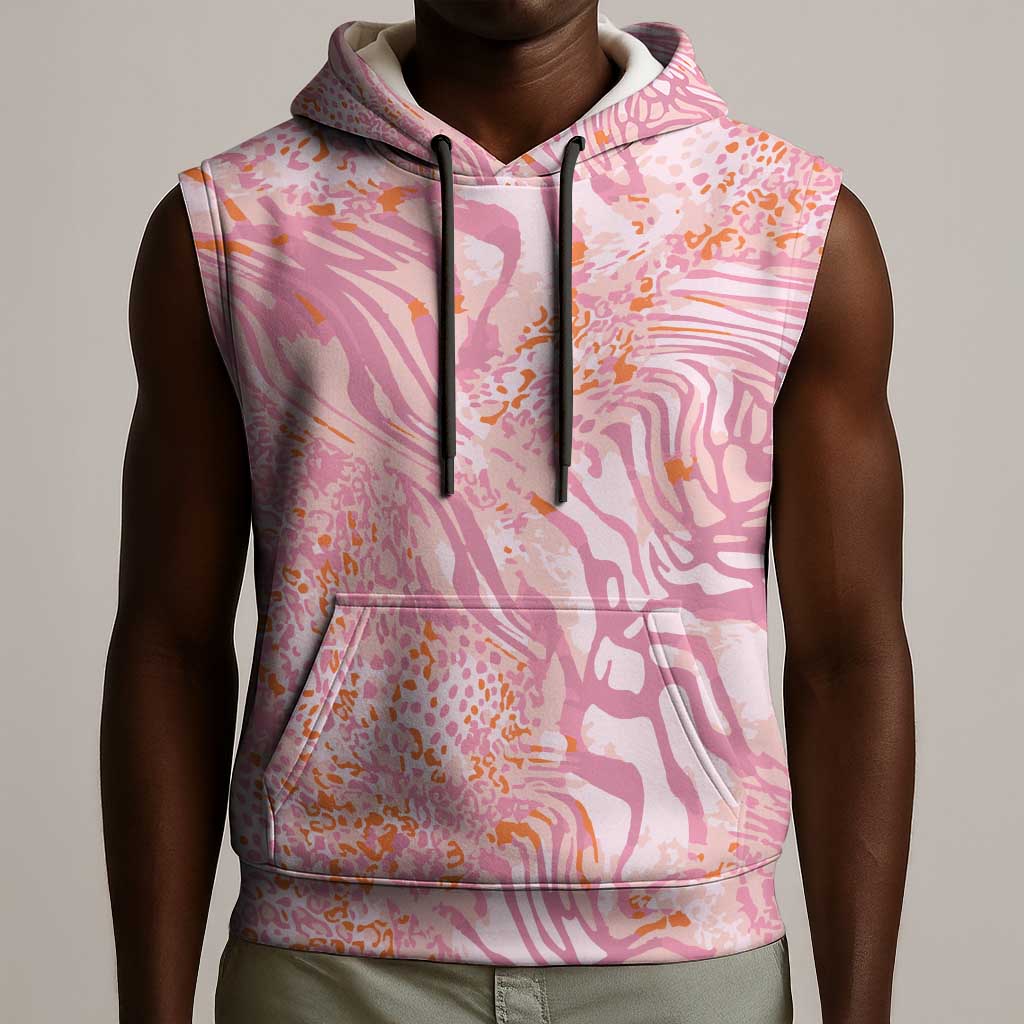 African Zebra Leopard Pattern Sleeveless Hoodie Blush Savannah