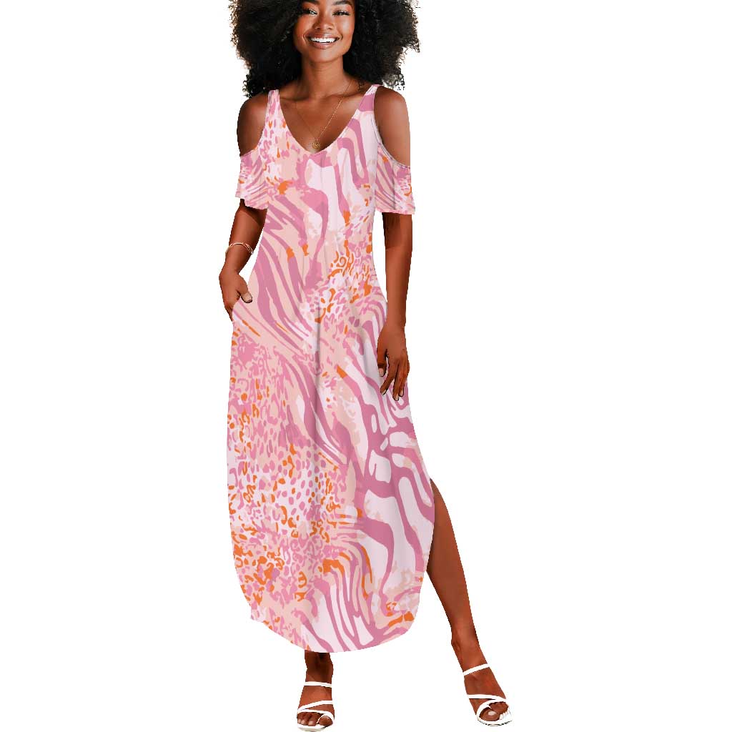 African Zebra Leopard Pattern Summer Maxi Dress Blush Savannah
