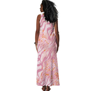 African Zebra Leopard Pattern Tank Maxi Dress Blush Savannah