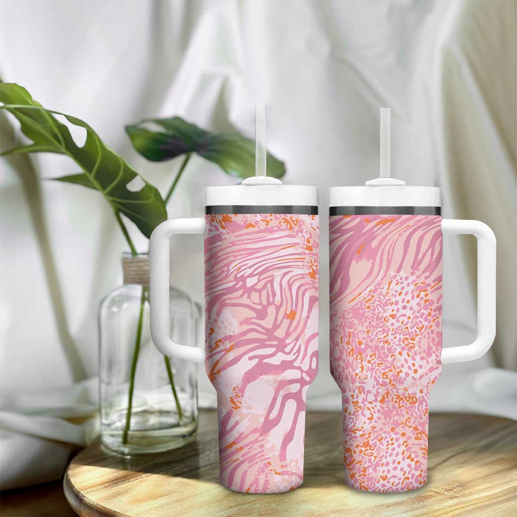 African Zebra Leopard Pattern Tumbler With Handle Blush Savannah