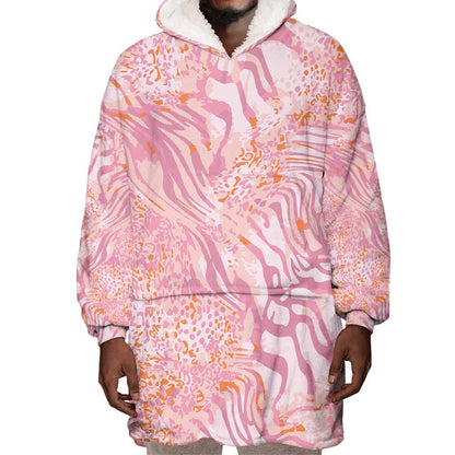African Zebra Leopard Pattern Wearable Blanket Hoodie Blush Savannah