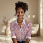 African Zebra Leopard Pattern Women Casual Shirt Blush Savannah