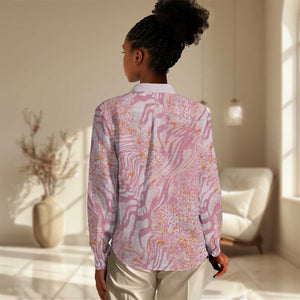 African Zebra Leopard Pattern Women Casual Shirt Blush Savannah