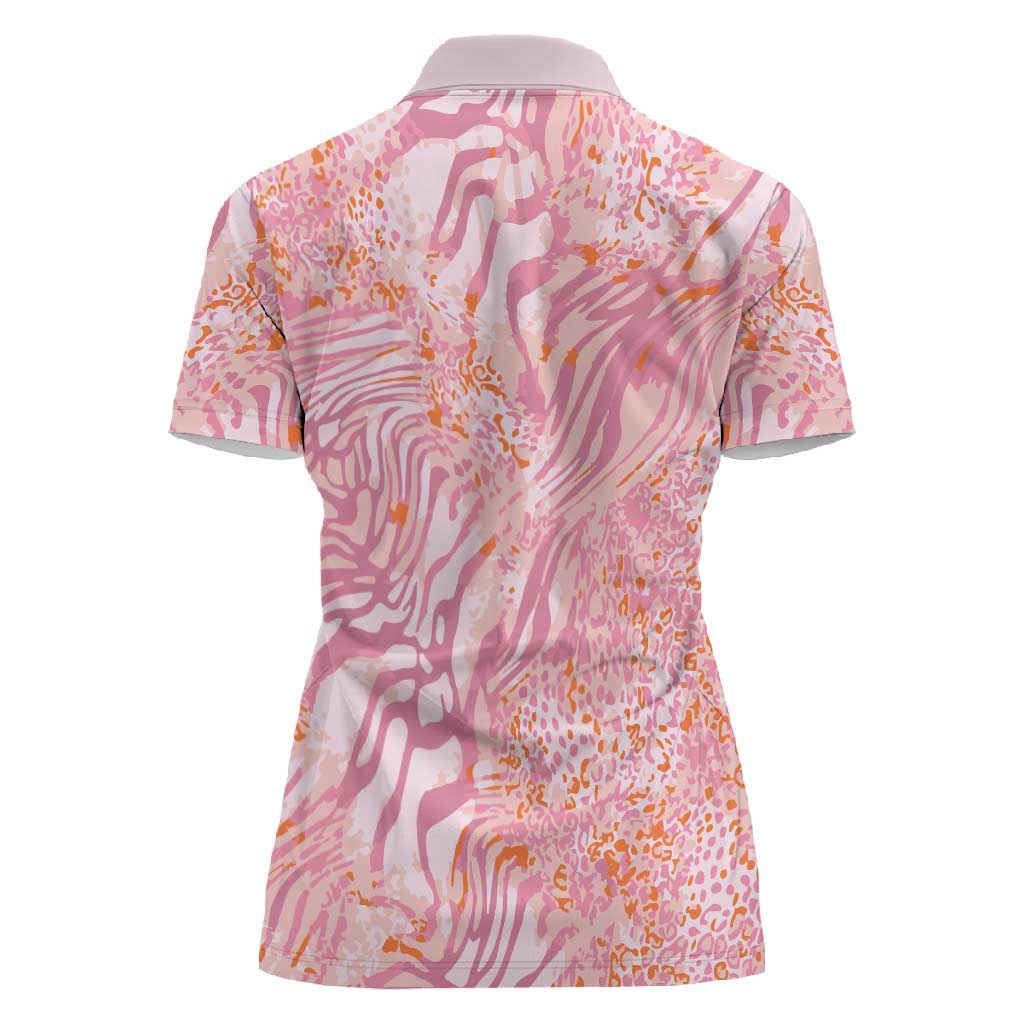 African Zebra Leopard Pattern Women Polo Shirt Blush Savannah