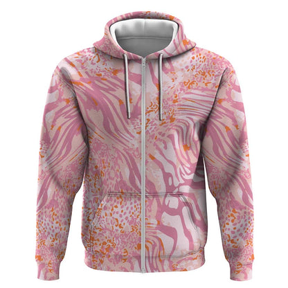 African Zebra Leopard Pattern Zip Hoodie Blush Savannah