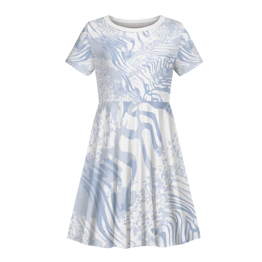 African Zebra Leopard Pattern Kid Short Sleeve Dress Sky Savannah