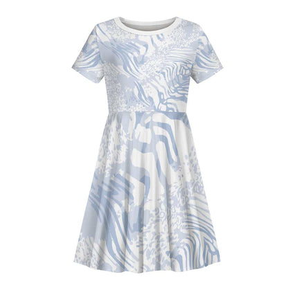 African Zebra Leopard Pattern Kid Short Sleeve Dress Sky Savannah
